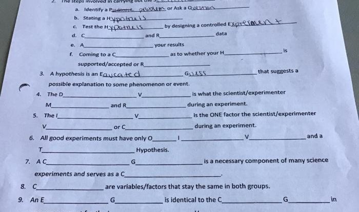 Scientific method review crossword puzzle answers