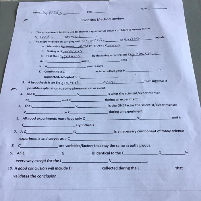 Scientific method review crossword puzzle answers